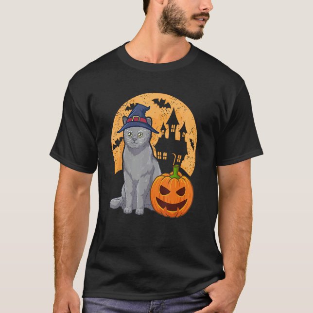 Camiseta British Shorthair Cat With Witch Hat And Pumpkin H (Anverso)