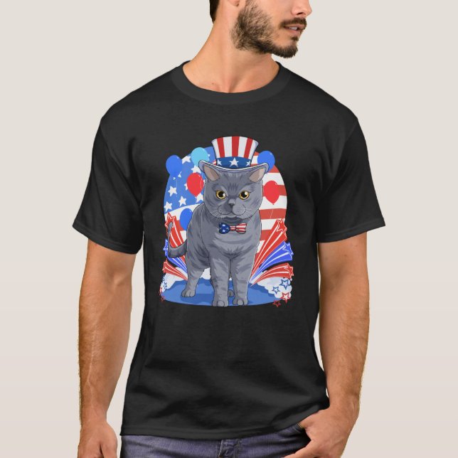 Camiseta British Shorthair Merica 4th of July American Flag (Anverso)
