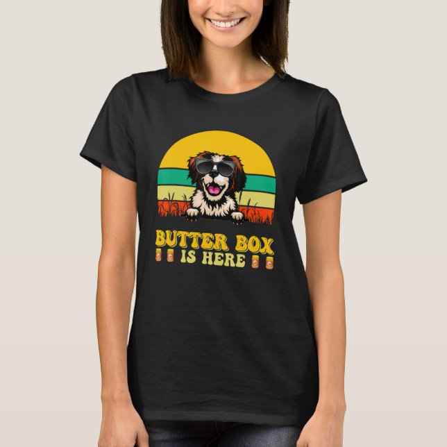 Camiseta Brittany Dog Butter Box Is Here  Father s Day (Anverso)