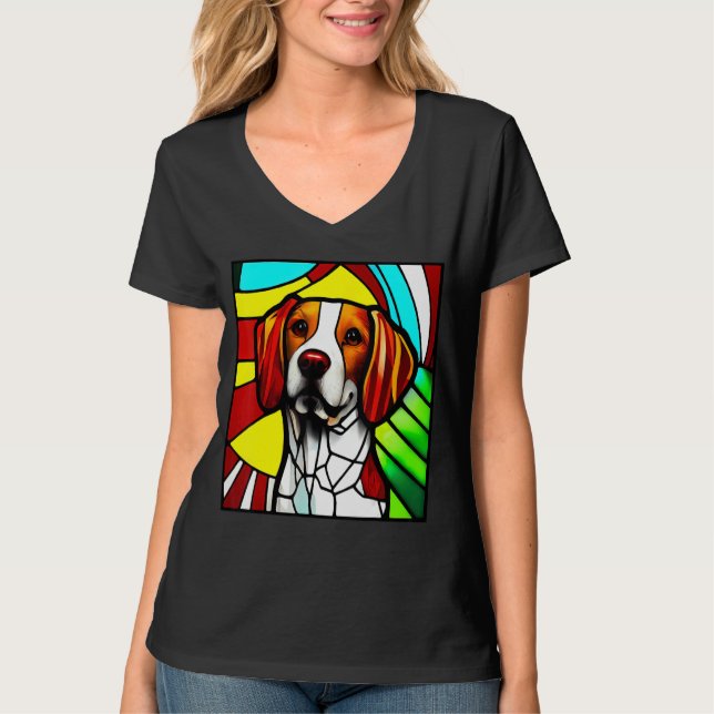 Camiseta Brittany Spaniel - Colorful Stained Glass_5 (Anverso)