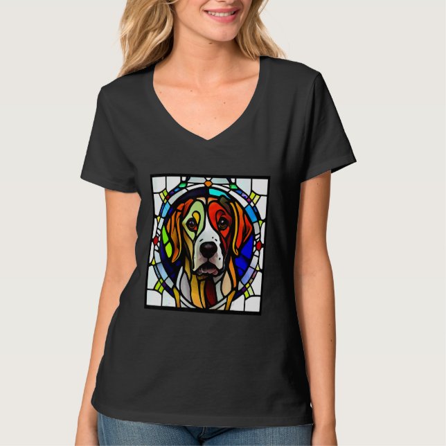 Camiseta Brittany Spaniel - Colorful Stained Glass_8 (Anverso)