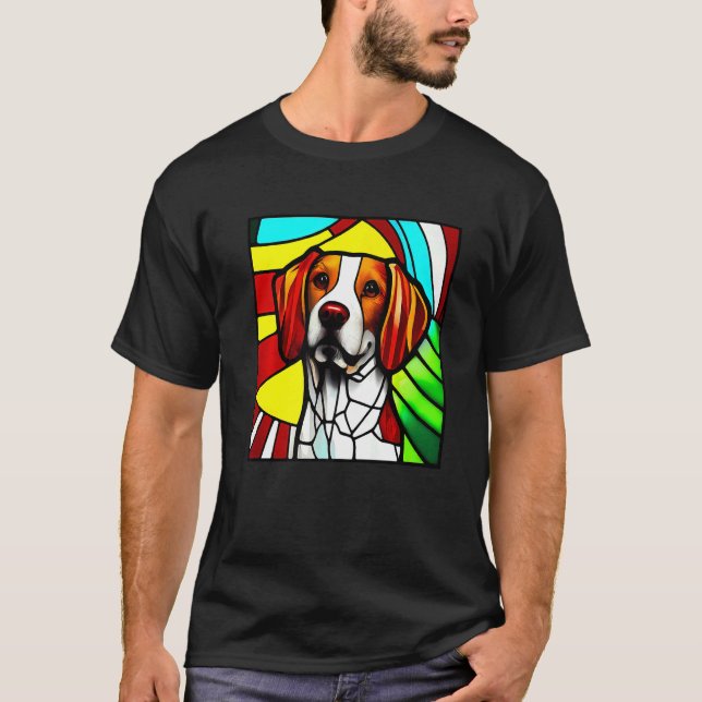 Camiseta Brittany Spaniel - Colorful Stained Glass Premium (Anverso)