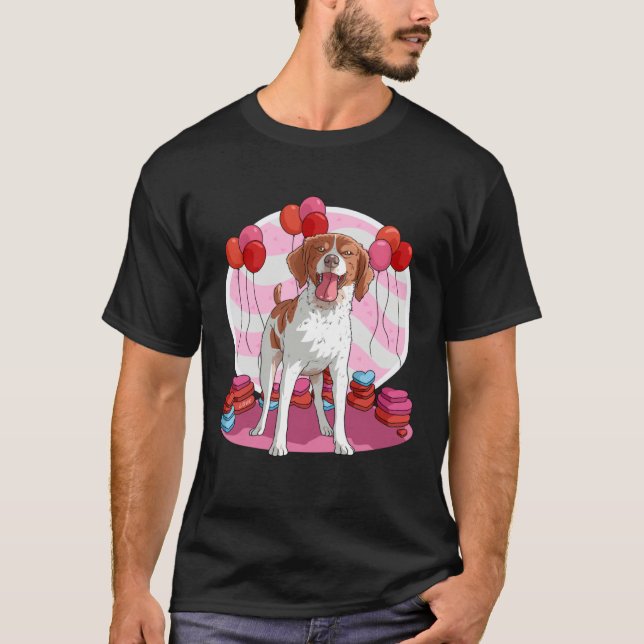 Camiseta Brittany Spaniel Dog Heart Valentine Day Decor (Anverso)