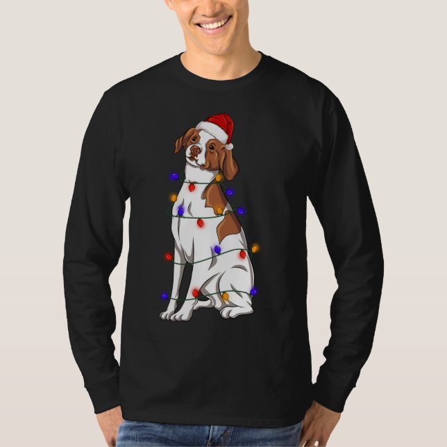 Camiseta Brittany Spaniel Perro con Navidades Gorras Luces (Anverso)