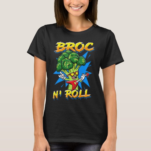 Camiseta Broc N' Roll Broccoli Rockstar Guitar Player Art (Anverso)