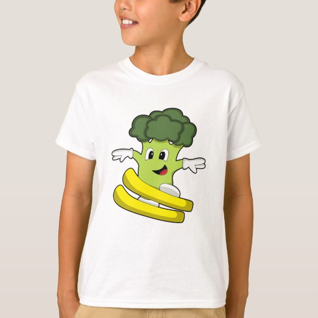 Camiseta Broccoli como esquiador con esquí (Anverso)