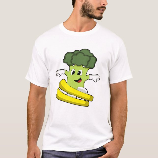 Camiseta Broccoli como esquiador con esquí (Anverso)