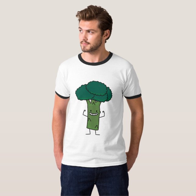 Camiseta Bróculi que dobla la verdura feliz del verde de la (Anverso completo)