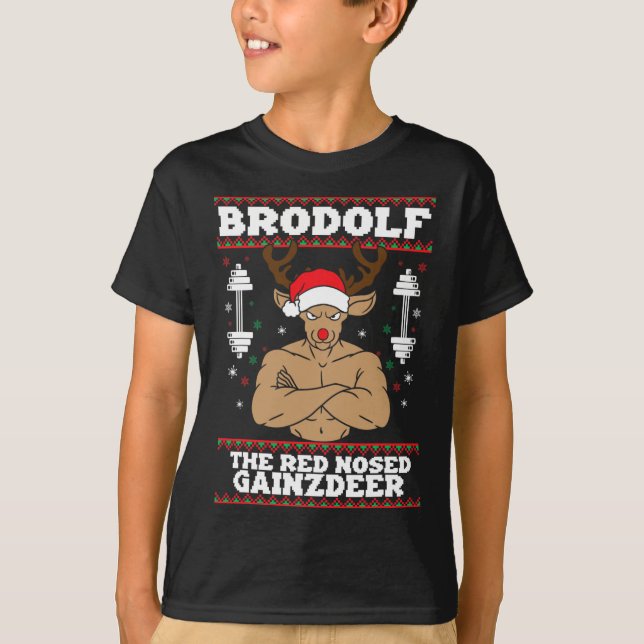Camiseta Brodolf Navidades graciosos Buff Reindee Gym Bodyb (Anverso)