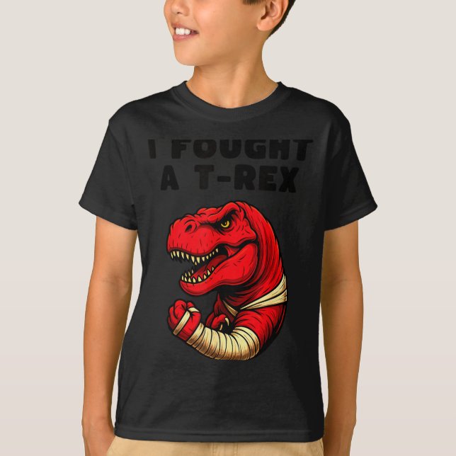 Camiseta Broken Arm Recovery T-rex Kids Boys Dinosaur  (Anverso)