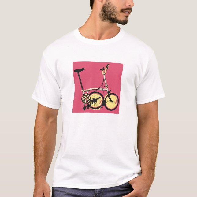 Camiseta Brompton doblado mitad PinkYell (Anverso)
