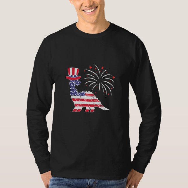 Camiseta Brontosauro Patriótico Dinosaurio 4 de Julio Ameri (Anverso)