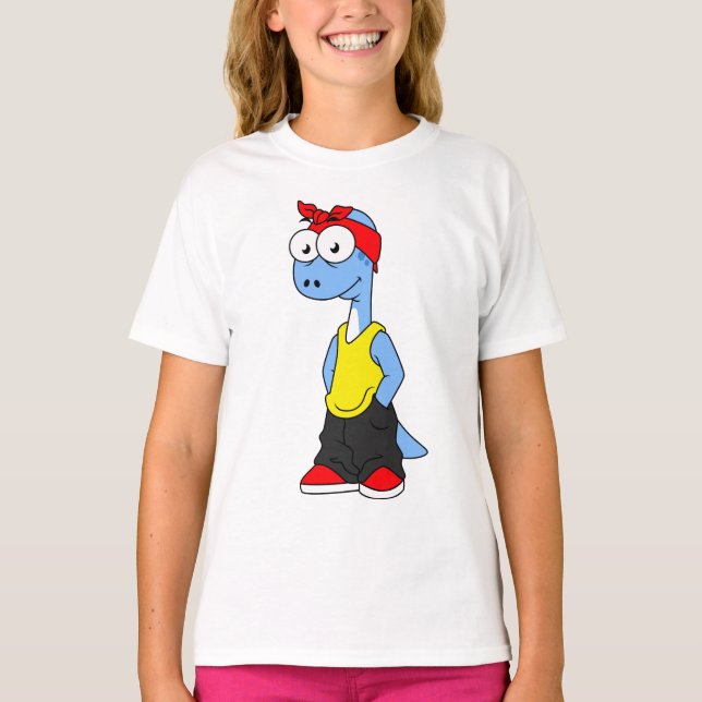 Camiseta Brontosauro Vestido Con Ropa De Hip Hop. (Anverso)