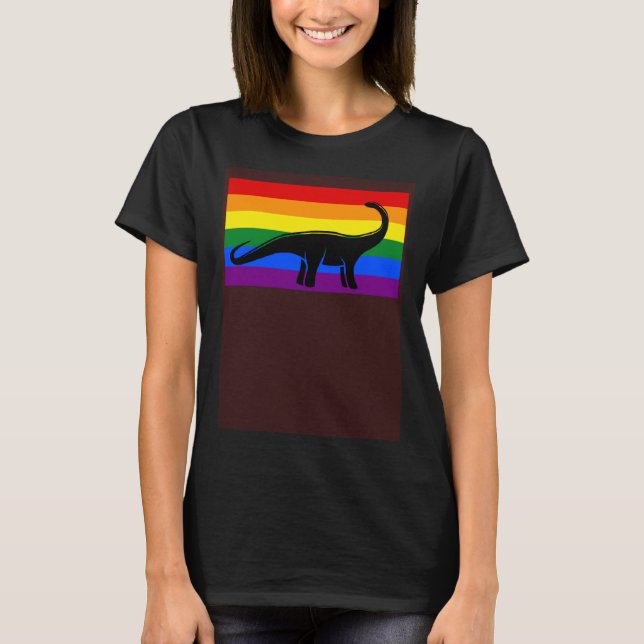 Camiseta Brontosaurus Dinosaur  Gay Pride Flag Aesthetic (Anverso)