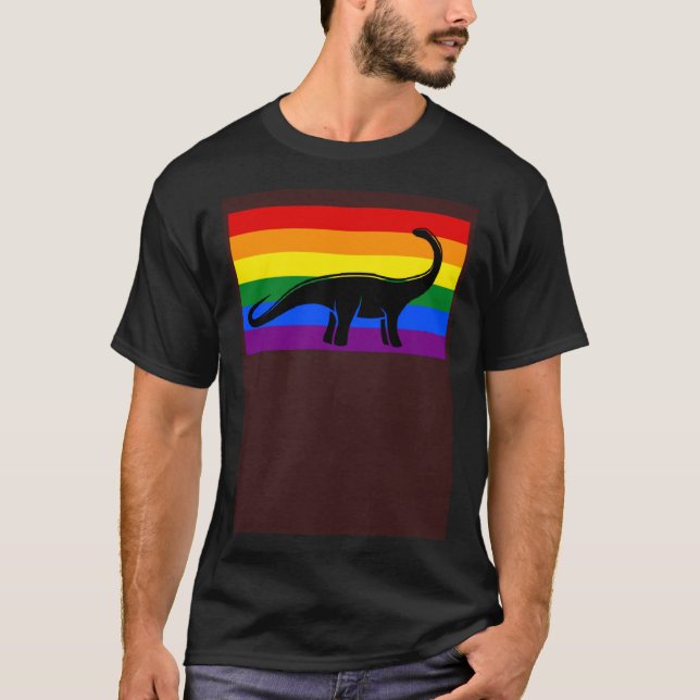 Camiseta Brontosaurus Dinosaur  Gay Pride Flag Aesthetic (Anverso)