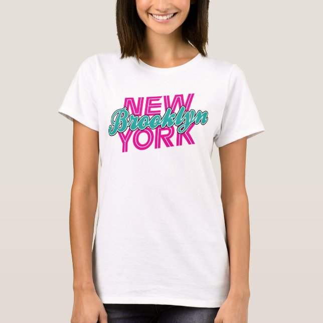 Camiseta Brooklyn Nueva York - rosa y trullo (Anverso)