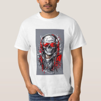 Camiseta Brote de Edgy con audífonos y acentos rojos