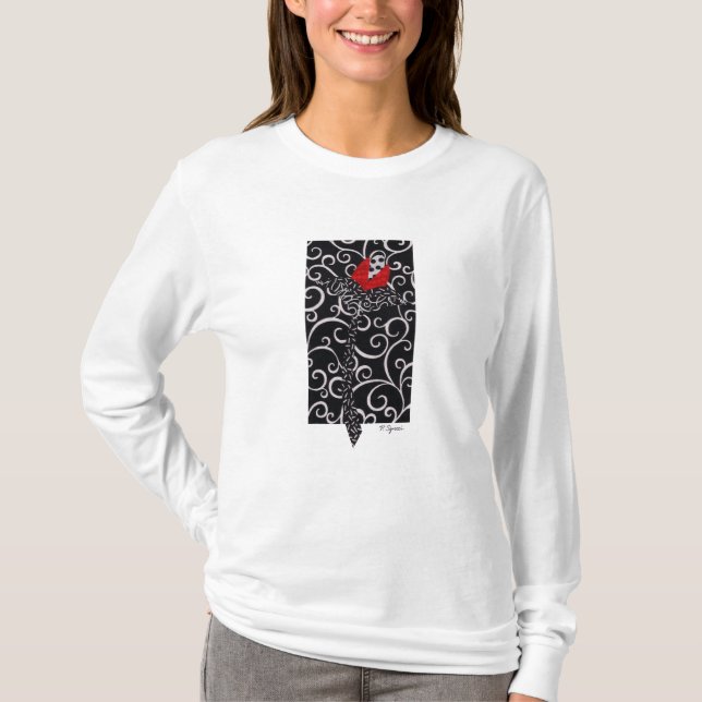 Camiseta brote rojo en remolino negro (Anverso)