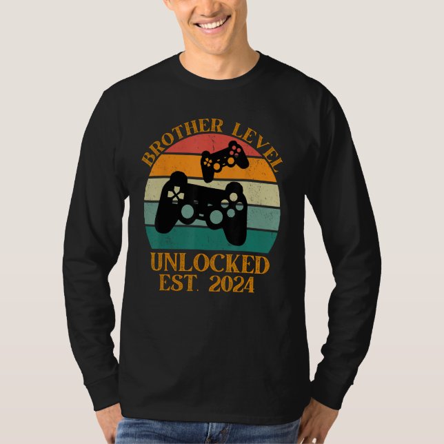 Camiseta Brother Level Unlocked 2024 New Brother Gamer Vint (Anverso)