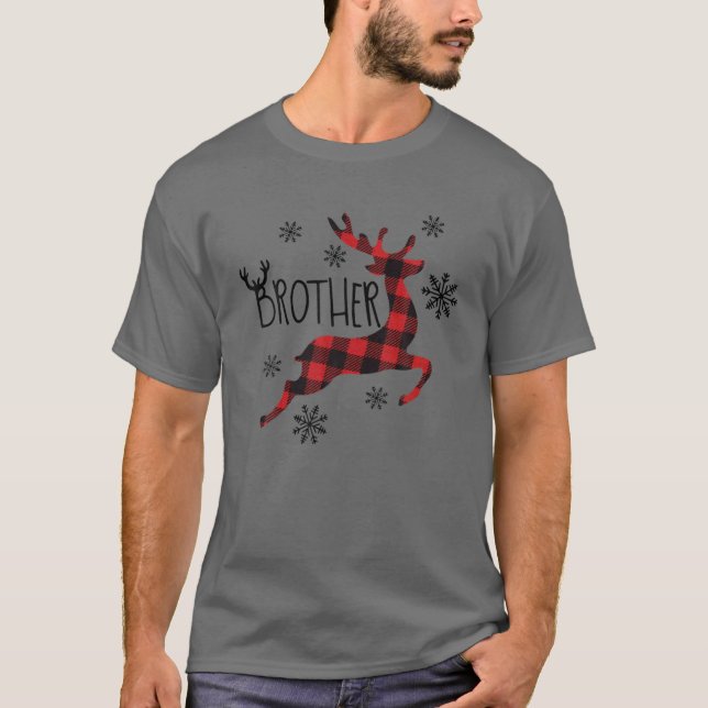 Camiseta Brother Reindeer Xmas Red Plaid Family Matching Ch (Anverso)