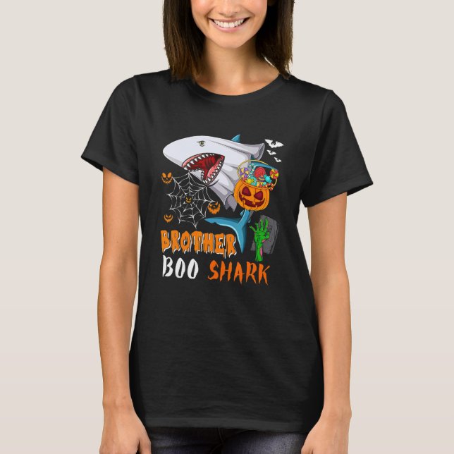 Camiseta Brother Shark Boo Halloween Shark Boo Ghost Candie (Anverso)