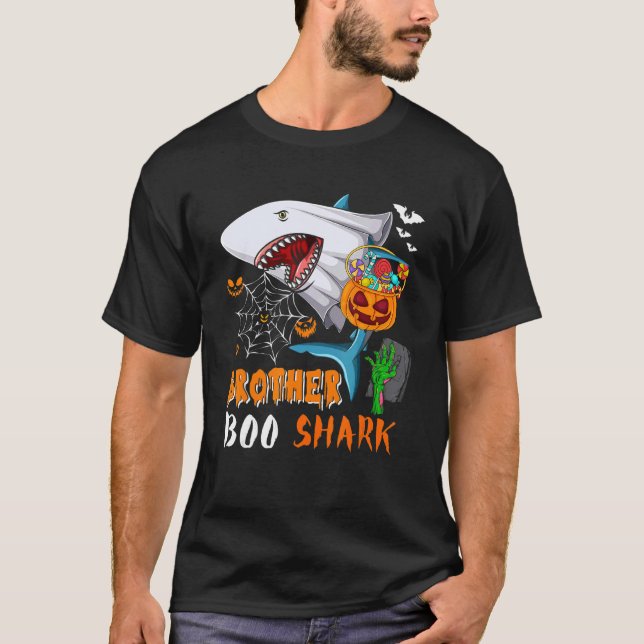Camiseta Brother Shark Boo Halloween Shark Boo Ghost Candie (Anverso)