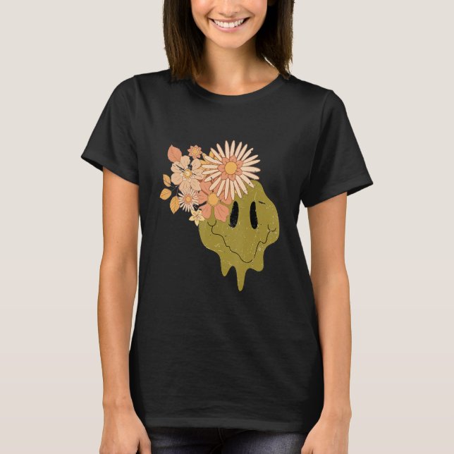 Camiseta Brown Cute Retro Feliz Cara Groovy Flor Para Chica (Anverso)
