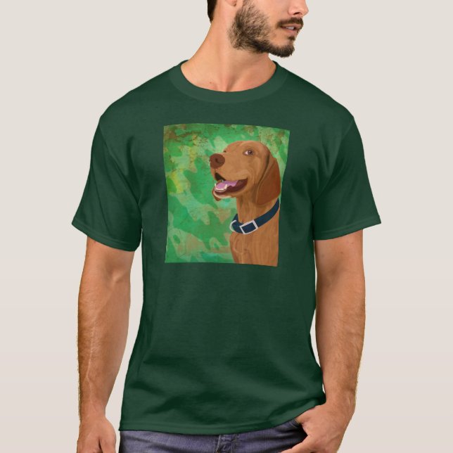 Camiseta Brown sonriente Vizsla en fondo verde (Anverso)