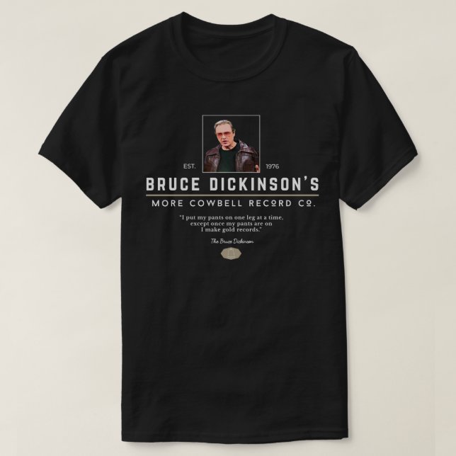Camiseta Bruce Dickinsons More Cowbell Record Co (Diseño del anverso)
