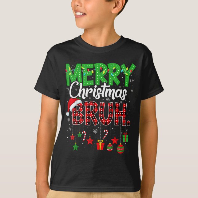 Camiseta Bruh Christmas Red Plaid Teens Boys Kids Xmas Paja (Anverso)
