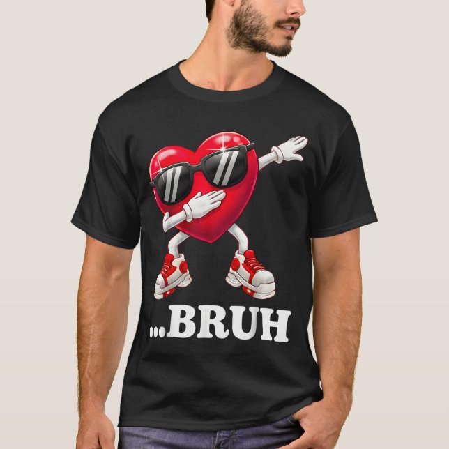 Camiseta Bruh Dabbing Heart Funny Kids Boys Mens Valentine  (Anverso)