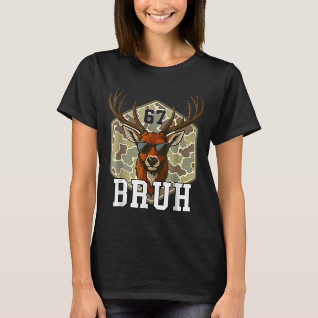 Camiseta Bruh Deer 67 Funny Deer Hunting Camo Hat Youth Tee (Anverso)