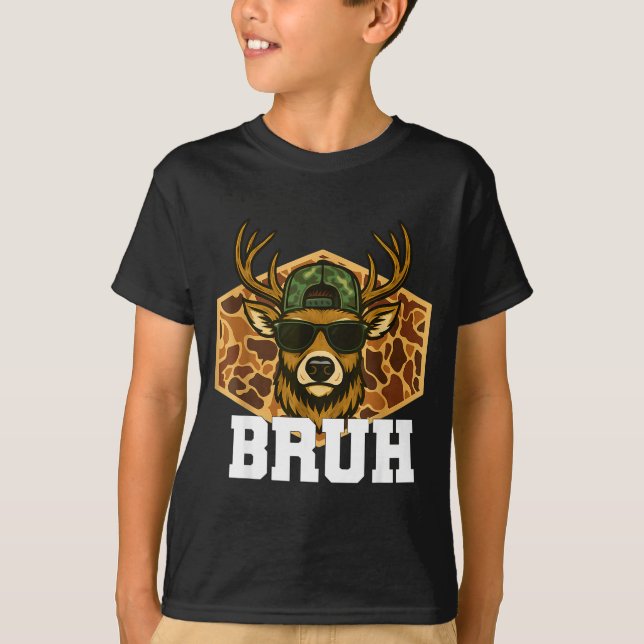 Camiseta Bruh Deer Funny Deer Hunting Camo Hat Youth Teens  (Anverso)