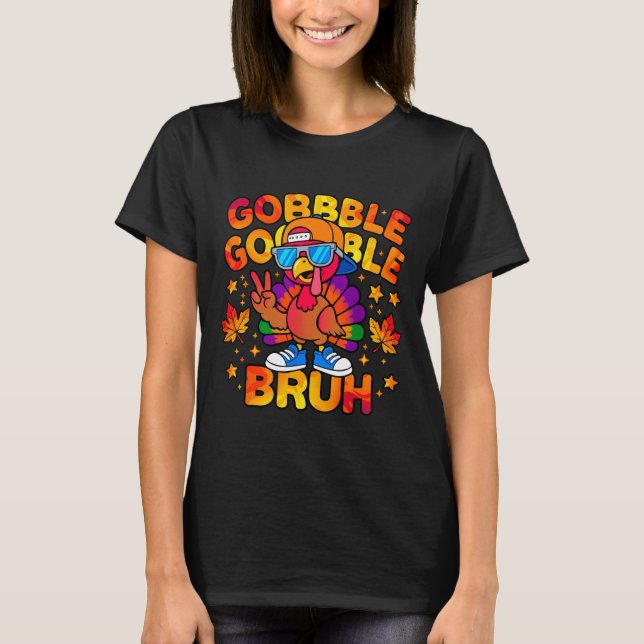 Camiseta Bruh Funny Thanksgiving Turkey Gobble Outfit Boys  (Anverso)