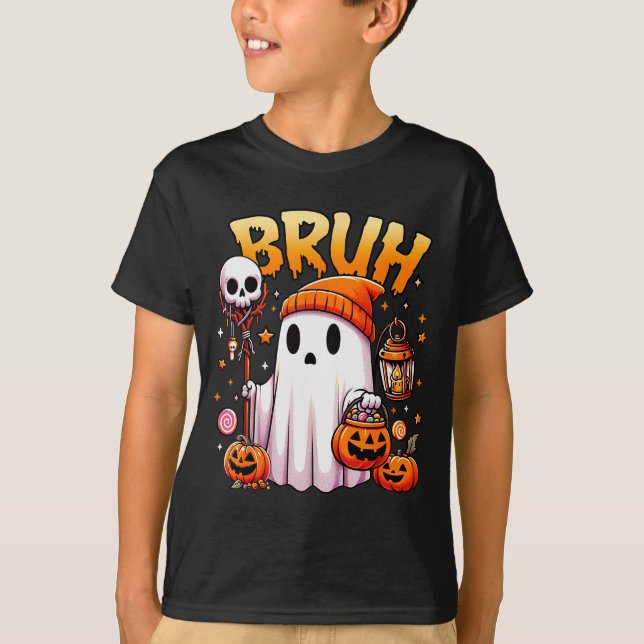 Camiseta Bruh Ghost Halloween Cute Ghost Trick Or Treat Can (Anverso)