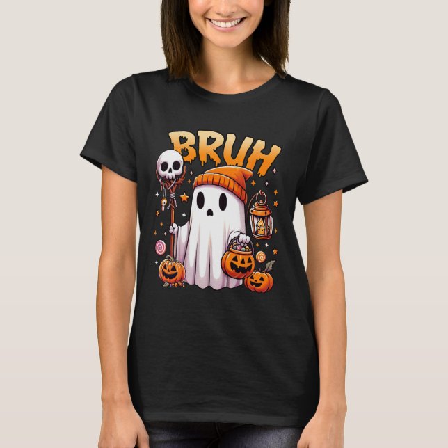 Camiseta Bruh Ghost Halloween Trick O Trampa De Fantasma Cu (Anverso)
