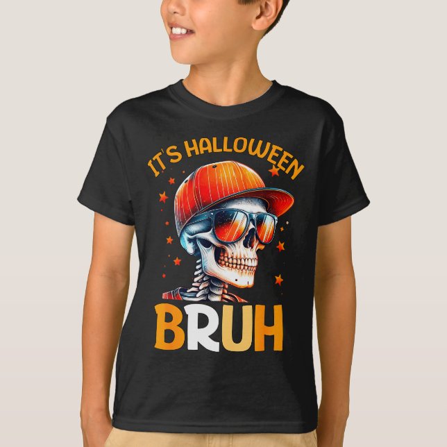 Camiseta Bruh Halloween Boys Kids Halloween Skeleton  (Anverso)