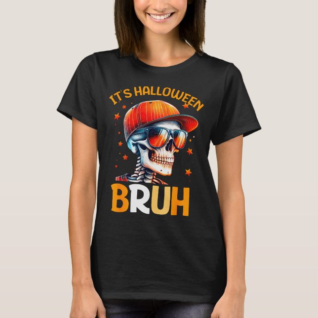 Camiseta Bruh Halloween Boys Kids Halloween Skeleton  (Anverso)
