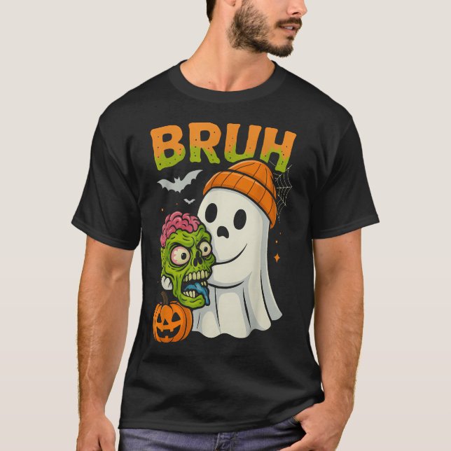 Camiseta Bruh Halloween Ghost Zombie Caza de Cerebros (Anverso)