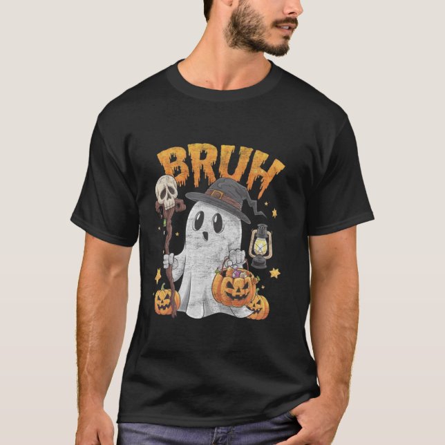 Camiseta Bruh Halloween Triste Fantasma O Trata A Candy Kid (Anverso)