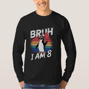Camiseta Bruh I Am 8 Penguin Kids 8Birthday Party Retro