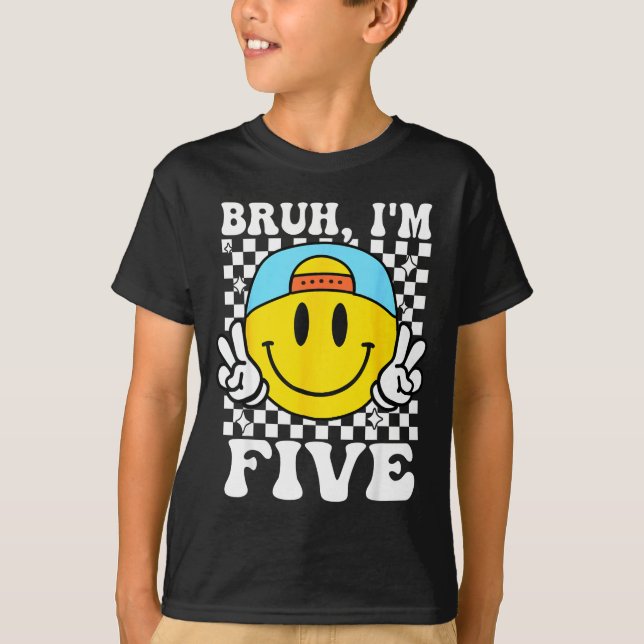 Camiseta Bruh I'm Five 5 5th Birthday Groovy Boys Girls 5 Y (Anverso)