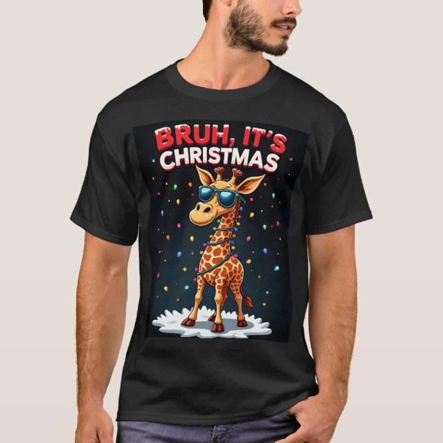 Camiseta Bruh It's Christmas Giraffe Funny Dabbing Long Sle (Anverso)