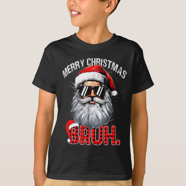 Camiseta Bruh Santa Hat Funny Christmas Red Plaid Men Boys  (Anverso)