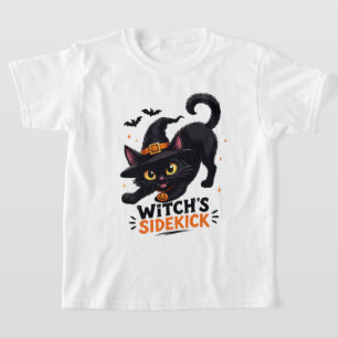 Camiseta Bruja Adorable Gato Negro Compañero Halloween