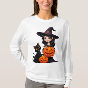Camiseta Bruja Adorable Gatos Negros Calabaza Halloween 🧙‍
