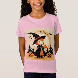 Camiseta Bruja Adorable Sosteniendo Calabaza