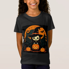 Camiseta Bruja Adorable Sosteniendo Calabaza en Halloween E