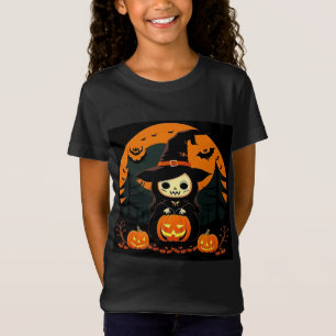 Camiseta Bruja Adorable Sosteniendo Calabaza en Halloween E