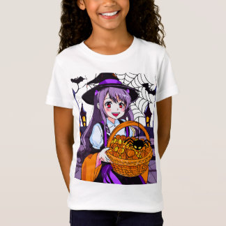 Camiseta Bruja anime con cesta de calabazas
